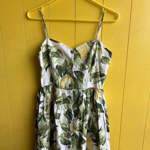 Lemon Print Linen-Blend Fit-and-Flare Summer Dress